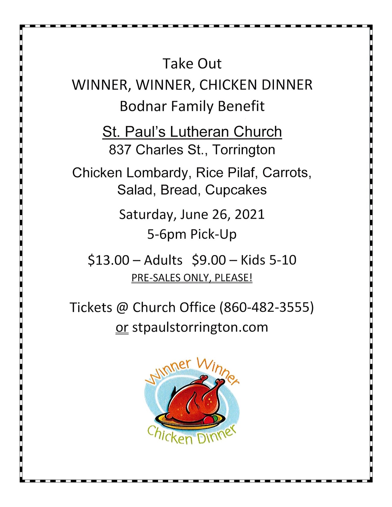 Chicken Dinner to Benefit the Bodnar Family St. Paul s Church