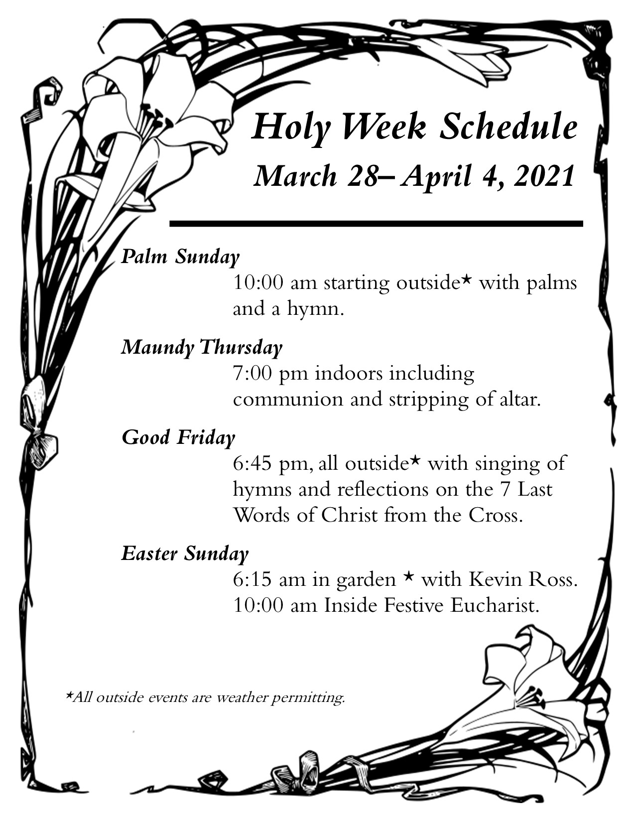 Holy Week Schedule 2021