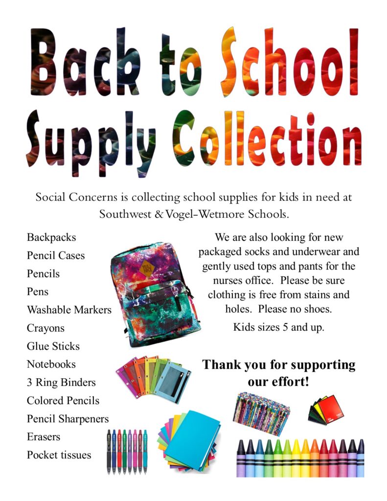 Back to School Supplies Collection St. Paul’s Church Torrington