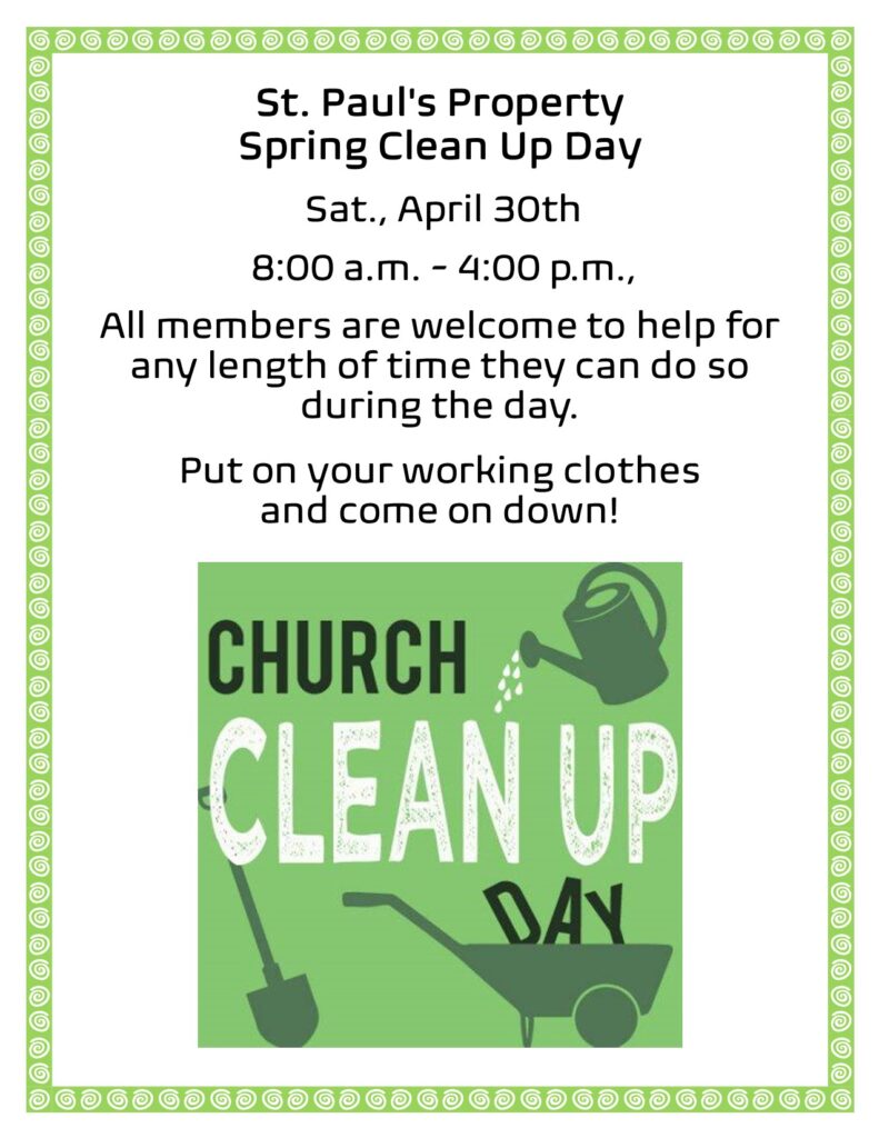 Church Clean Up Day April 30th – St. Paul's Church Torrington